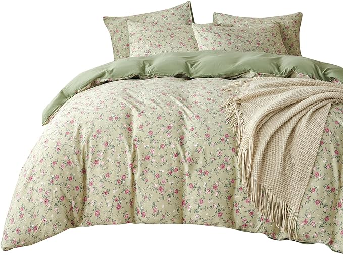 King Size Floral Comforter Set 3 Pieces Soft Cute Fresh Floral Bedding Comforter Lightweight Garden Style King Floral Botanical Comforter Set for All Seasons 1 Comforter and 2 Pillowcases