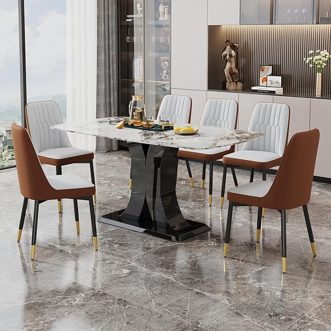 Dining Chairs Set of 8，Modern Dining Chairs, Equipped with PU Leather Backrest Cushions and Black Metal Legs, Suitable for Restaurants, Kitchens, and Bedrooms Dining Room Chairs