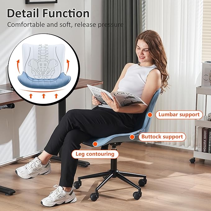 Kidol & Shellder Blue Leather Home Office Desk Chair with Wheels Modern Cute Armless Executive Swivel Vanity Chair with Comfy Padded Back Ergonomic Rolling Adjustable Computer Task Chair Small
