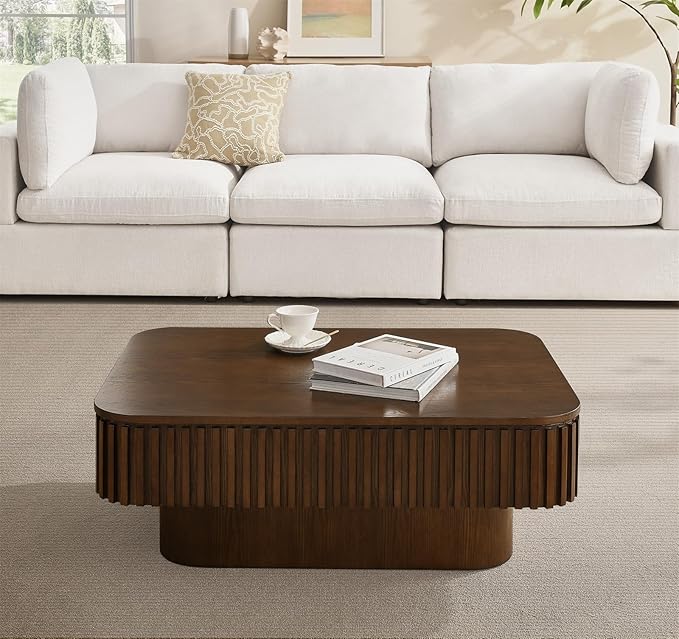 Lift Top Coffee Table for Living Room,Rectangle Handmade Solid Wood Strips, Fluted Coffee Table with Hidden Storage Compartment Small Space Office Apartment (38.6" L×26.8''W×13.8''H-Walnut)