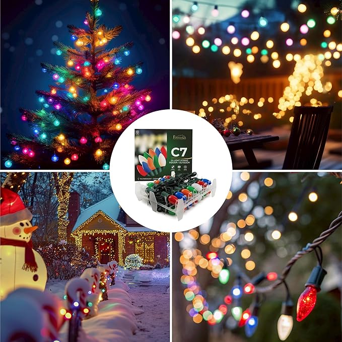 C7 26ft Indoor/Outdoor Clear Incandescent Christmas String Lights with 25 Bulbs and E12 Base | 120V, 5W