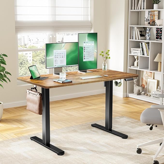 Electric Standing Desk with One-Piece Desktop,48 x 30 inch Height Adjustable Office Gaming Computer Desk with Tabletop, Home Office Stand up Desk with 4 Memory Presets, Table for Bedroom(2 Packages)
