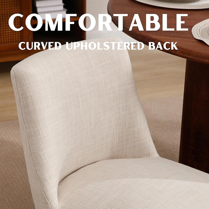 Modern Dining Chairs Set of 6 Comfortable Dining Room Chairs with Back, Linen Fabric Upholstered Kitchen Side Chairs with Black Wood Legs for Living Room, Beige