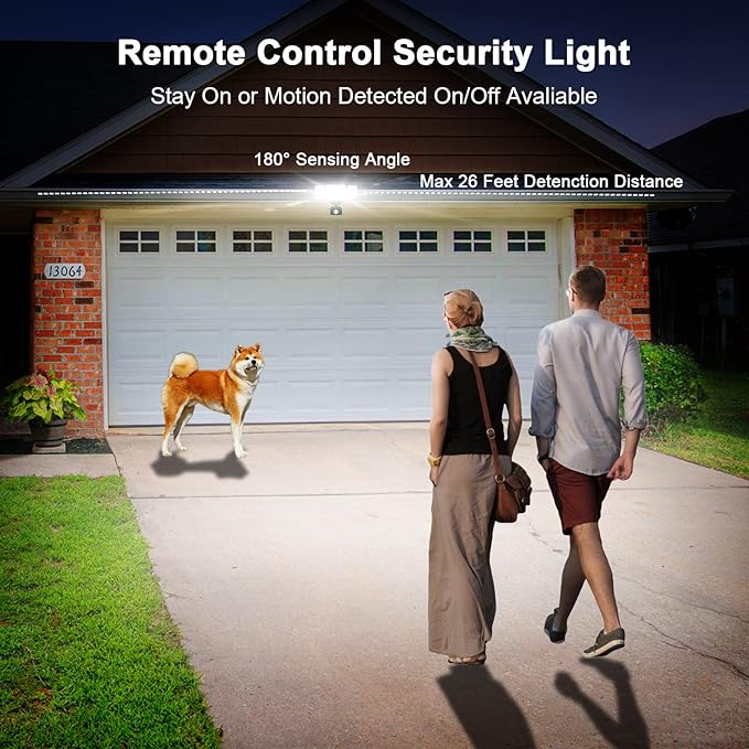 EMANER Motion Sensor Flood Lights Outdoor, Dimmable Security Light, Warm to Daylight White 3000K/5000K/6500K, 28W 120V Remote Wall Light for House Garden Front Door (Black, 2Pack)