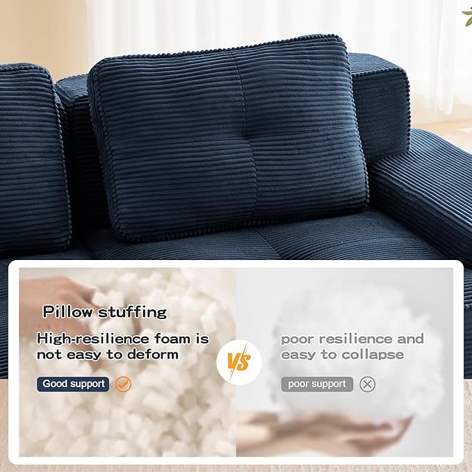 150.4'' Sectional Sofa, 32D Foam Corduroy Boneless Couch with Pillow, Deep Seat Wide Arm Sectional L Shaped Couch for Living Room, Apartment, Bedroom
