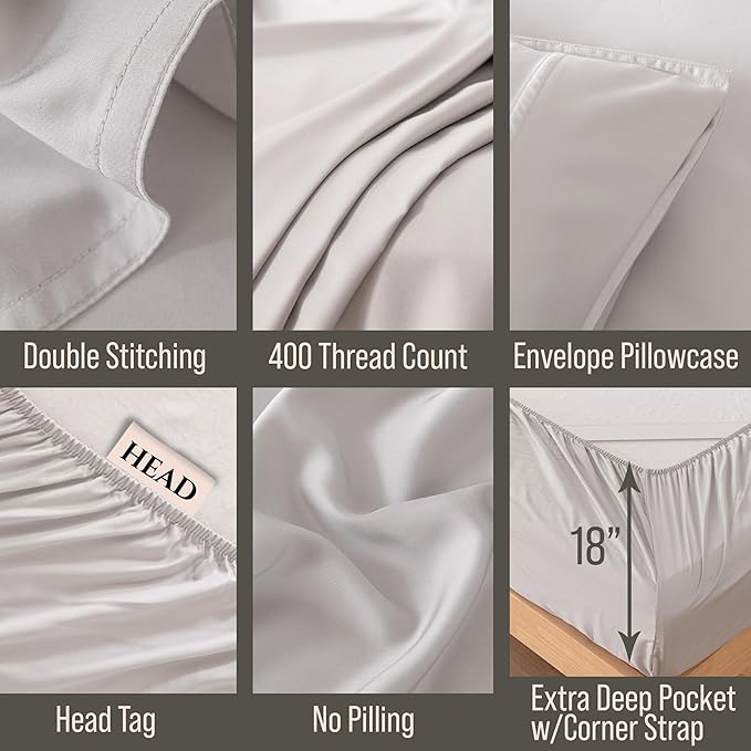 Bella Coterie Luxury Bamboo Viscose Split King Size Sheet Set | 2 Fitted Sheets for Sleep Number & Adjustable Beds | 100% Organically Grown | Cooling & Ultra Soft | 18” Deep Pocket [Grey Mist]