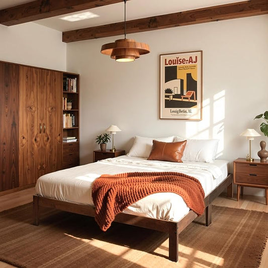 Hokway Wood Queen Bed Frame-No Wobble,Noise-Free,Easy Assembly with Precise Holes,12 in Wood Slat Support,No Box Spring Needed,Walnut