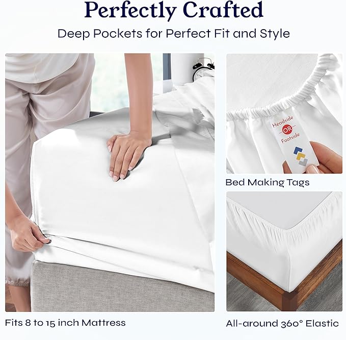 California Design Den Twin XL Sheet Sets - 100% Cotton Sheets, 400 Thread Count Sateen, Deep Pockets, Cooling and Durable Bedding for Dorm Rooms & Adults - Antique White