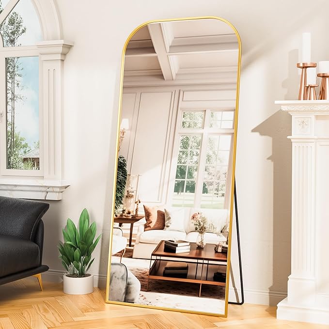 Antok Full Length Mirror, 71"x28" Floor Mirror Freestanding, Arched Floor Standing Large Mirrors Full Body Mirror with Stand for Bedroom, Hanging Mounted Mirrors for Living Room, Gold