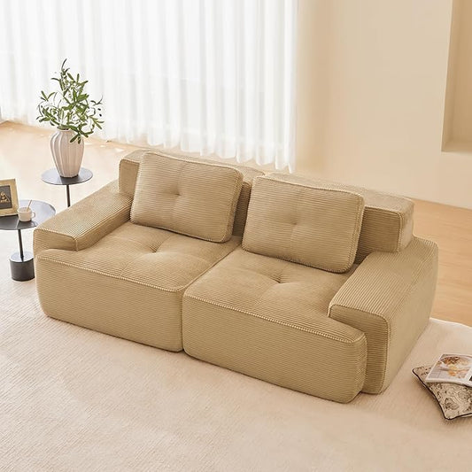 80'' Loveseat Sofa, 32D Foam Corduroy Boneless Couch with Pillow, Deep Seat Wide Arm Sectional Couch for Living Room, Small Spaces, Studio Apartment