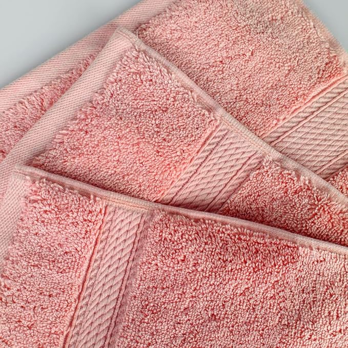 Superior Egyptian Cotton Pile Face Towel/Washcloth Set of 6, Ultra Soft Luxury Towels, Thick Plush Essentials, Absorbent Heavyweight, Guest Bath, Hotel, Spa, Home Bathroom, Shower Basics, Tea Rose