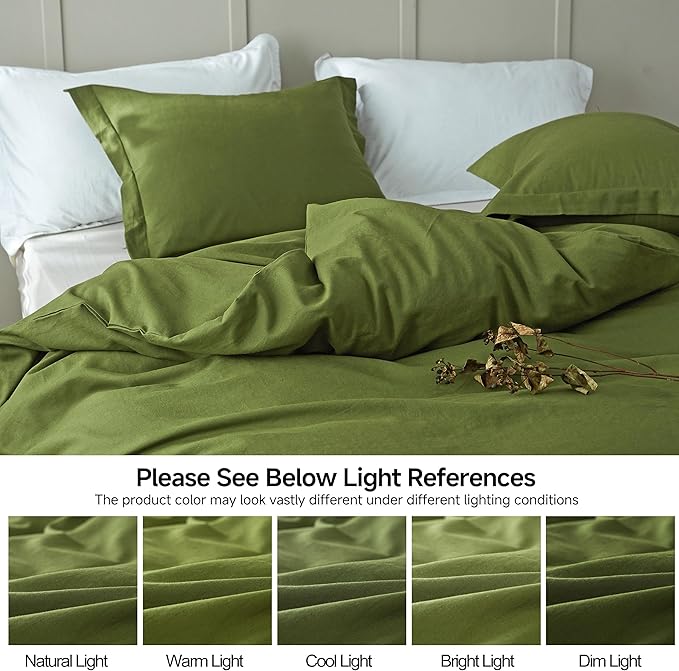 Simple&Opulence French Linen Duvet Cover Set 78" x 86"- 3 Pieces (1 Comforter Cover,2 Pillowcases)- Natural Flax Cotton Blend-Solid Color Breathable Farmhouse Bedding-Forest Green, Full