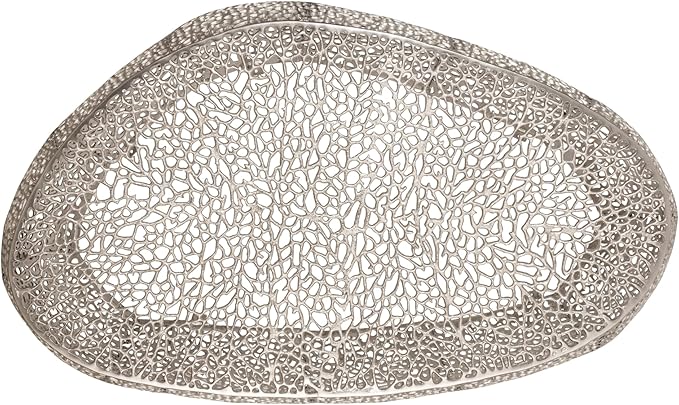Modern Contemporary Oval-Shape 50" Coffee Table, Solid Aluminum intrigued Design, Mesh Cocktail Table, Creative Center Table for Living Room and Bedroom, Casted in Silver