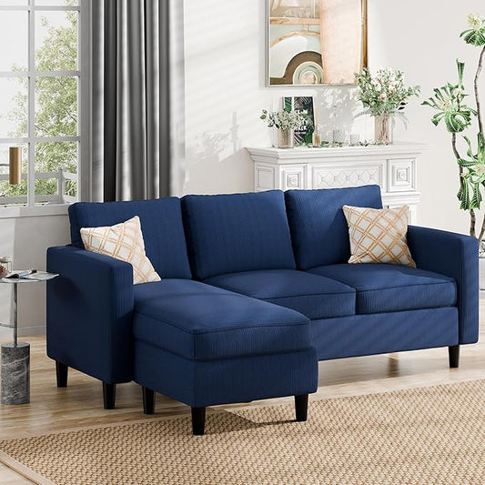 JAMFLY Sectional Sofa Couch Convertible L Shaped Sofas with Ottoman Small Sectional Couches for Living Room, 3 Seater Couch for Small Spaces, Blue