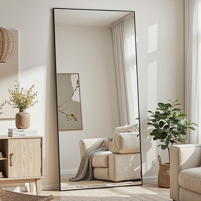 Full Length Mirror, 76"x34" Full Body Mirror, Floor Mirrors with Stand, Body Mirrors Standing Hanging Leaning Against Wall,Aluminum Frame Mirrors for Bedroom Cloakroom,Living Room,Black