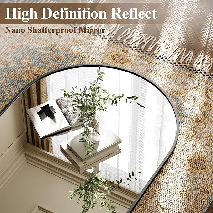 Arched Full Length Mirror 78"x35" - Floor Standing Body Mirror with Aluminum Frame,Leaning Hanging for Bedroom Cloakroom Living Room Black