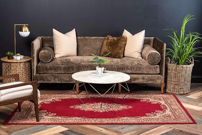 Unique Loom Reza Collection Traditional Persian Style Area Rug, 5 x 8 ft, Burgundy/Ivory