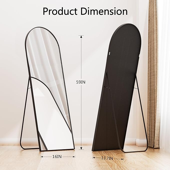 Arched Full Length Mirror, Floor Mirror with Stand, 59"x16" Mirrors for Home Decor, Full Length Body Floor Mirrors, Wall Mounted Mirror for Bedroom, Black