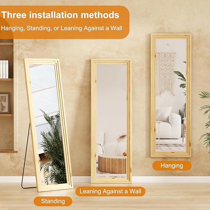 Full Length Mirror,71x32 Inch Full Length Mirror Wall Mounted,Vertical Hanging,Leaning Standing for Bedroom,Living Room,Rectangular Wooden Frame,Log Color.
