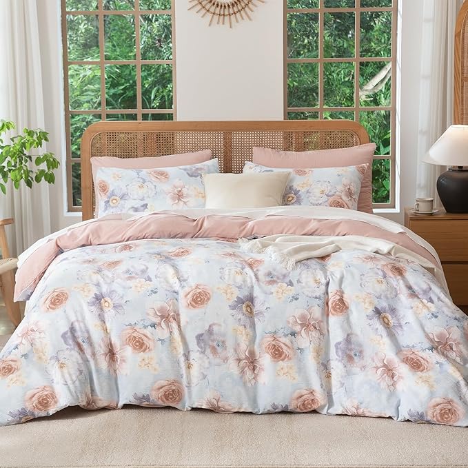 Queen Floral Comforter Set Soft Cute Floral Bedding Comforter Sets Garden Style Flower Print Botanical Flowers Comforter Set for All Seasons 1 Comforter and 1 Pillowcases