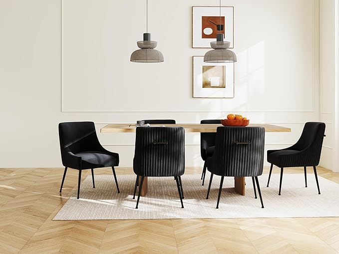 Velvet Dining Chairs Set of 6,Black Upholstered Living Room Chairs with Black Metal Legs, Modern Tufted Accent Chairs for Living Room, Study Room, Kitchen