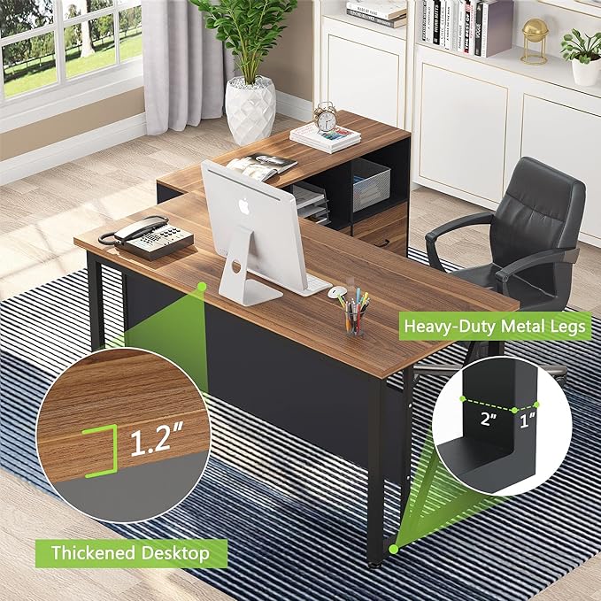 Tribesigns 55 inches Executive Desk and 43" lateral File Cabinet, L-Shaped Computer Desk Home Office Furniture with Drawers and Storage Shelves, Office Table with Cabinet