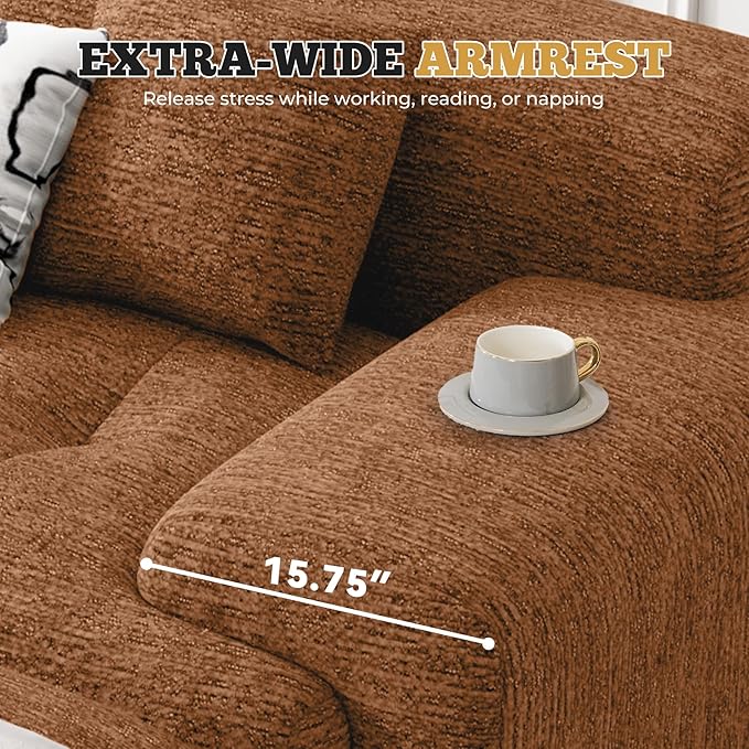 122" Modern L Shaped Modular Sectional Sofa, Boneless Couches for Living Room with Ottoman,4 Seater Convertible Chenille Cloud Couch Sofa Set, No Assembly Required, Orange 1 PCS