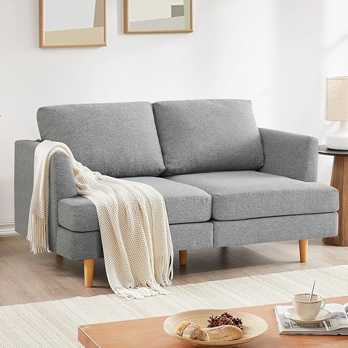 Loveseat Sofa 56" Mid Century Modern Small Couches for Small Spaces Love Seat with 2-Seat Upholstered Cushion Sofa Couches for Bedroom, Living Room, Apartment, Office (Grey)