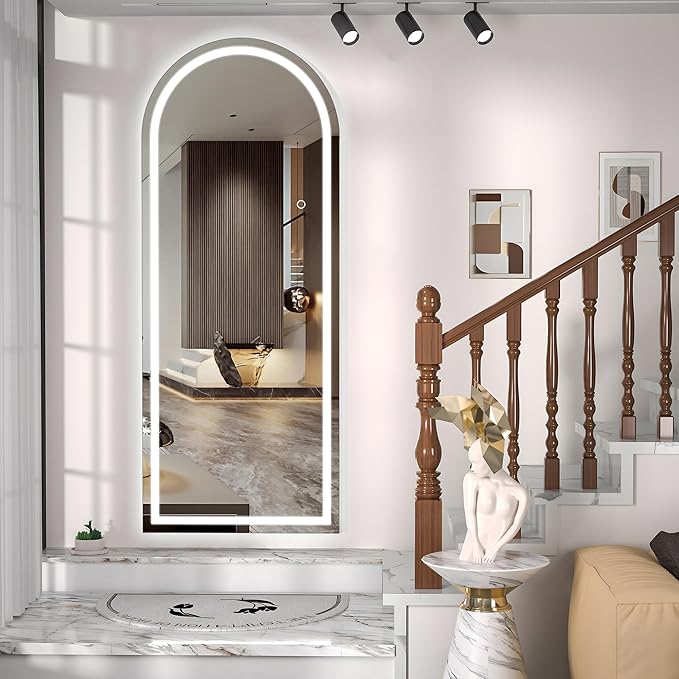 Hasipu 71" X 32" Full Length Mirror with Lights, Black Frame Arch Led Mirror Full Length and 3 Colors Temperatures & Brightness Adjustable,Light Up Mirror Full Body for Bedroom Cloakroom Living Room