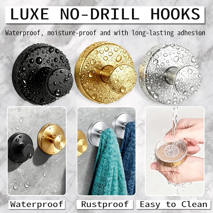 4 PCS Upgraded Drill-Free Suction Cup Hooks, Shower Towel Hooks for Bathrooms Stainless Steel Suction Hook Towels Hanger for Bathroom Kitchen Clothes Mirror Wall (Black)