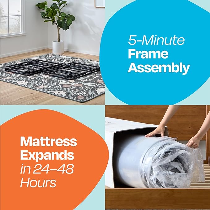 Linenspa 6-Inch Innerspring Mattress - Twin + 14-Inch Folding Platform Bed Frame