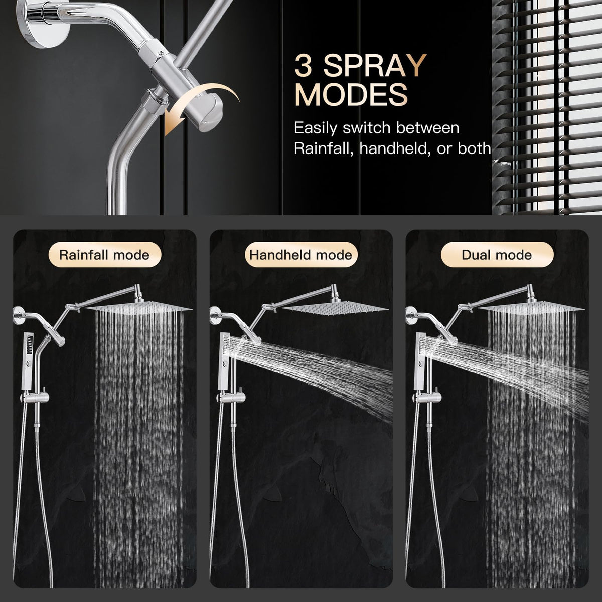 All Metal 10" Shower Head with Handheld, Built-in Power Jet Mode