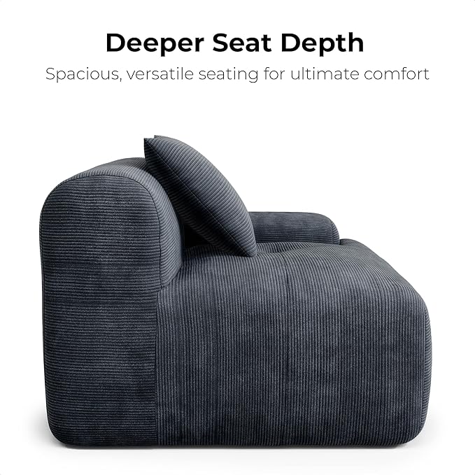 LIKIMIO 118" Modern L-Shaped Modular Sectional Sofa for Living Room, Corduroy Upholstery Charcoal Blue, Oversized 3-Seater Couch with Deep Seat and Movable Ottoman – No Assembly