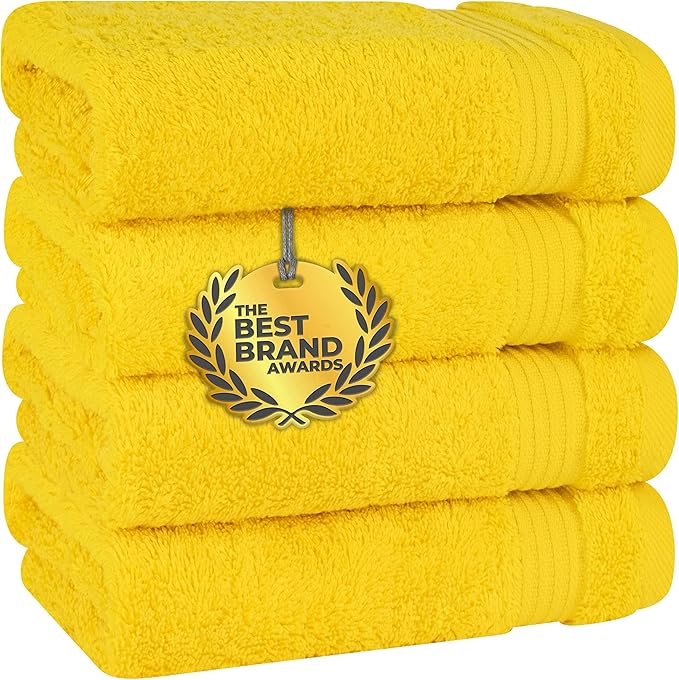 Cotton Paradise Hand Towels for Bathroom, 100% Cotton Turkish 4 Piece Hand Towel Set, Soft Absorbent Face Towels, Yellow Hand Towels