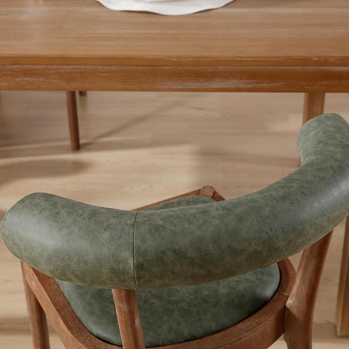 Kmax Dining Room Chairs Mid-Century Modern PU Kitchen Chairs with Natural Walnut Finished Frame, PU Curved Back, Set of 4, Green