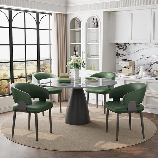Modern Dining Chairs Set of 4, Faux Leather Upholstered Kitchen Chairs with Curved Back and Metal Legs, Mid Century Chairs for Dining Room, Kitchen, or Café (Green)