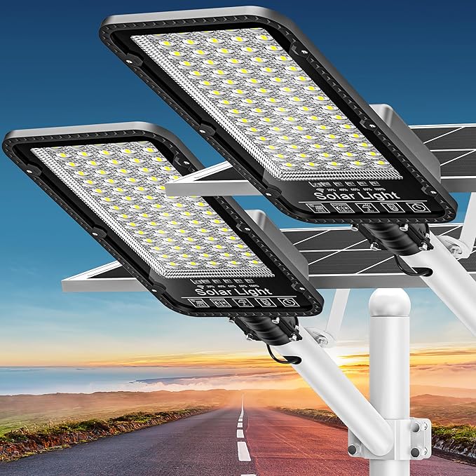 12000W Solar Street Lights Outdoor - 6500K Solar Parking Lot Lights Commercial Dusk to Dawn, Heavy Duty Split Type LED Solar Street Light Remote Control, Street Lights Solar Powered for Yard (2Pack)