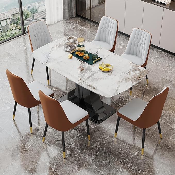 Dining Chairs Set of 6，Modern Dining Chairs, Equipped with PU Leather Backrest Cushions and Black Metal Legs, Suitable for Restaurants, Kitchens, and Dining Room Chairs