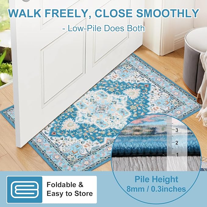 WILLSUN Washable Area Rugs, 9x12 Non-Slip Boho Large Area Rugs for Living Room, Bedroom, Machine Washable Vintage Rug, Indoor Floral Print Carpet for Home Decor, Kid & Pet Friendly Mat