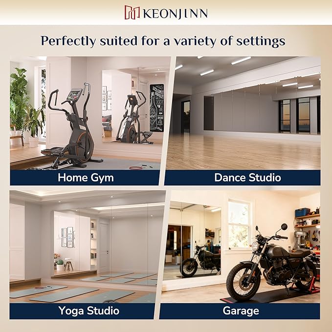 Keonjinn Home Gym Mirror, 72" x 26" Workout Mirrors for Home Gym, Frameless Tempered Glass, Full Body Wall Mirrors for Fitness Exercise, Yoga Room, Dance Studio, Garage