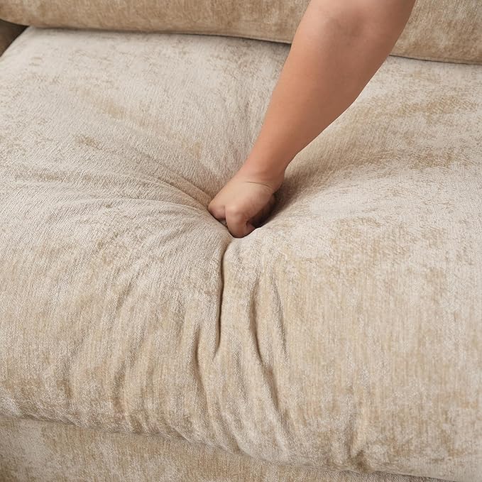 JACH V Shape Sectional Couches with Chaise Ottoman, Convertible Modular Sofa, Cloud Sectional Couch, Sofa Covers Washable, Minimalist Couch for Living Room, Apartment, Khaki