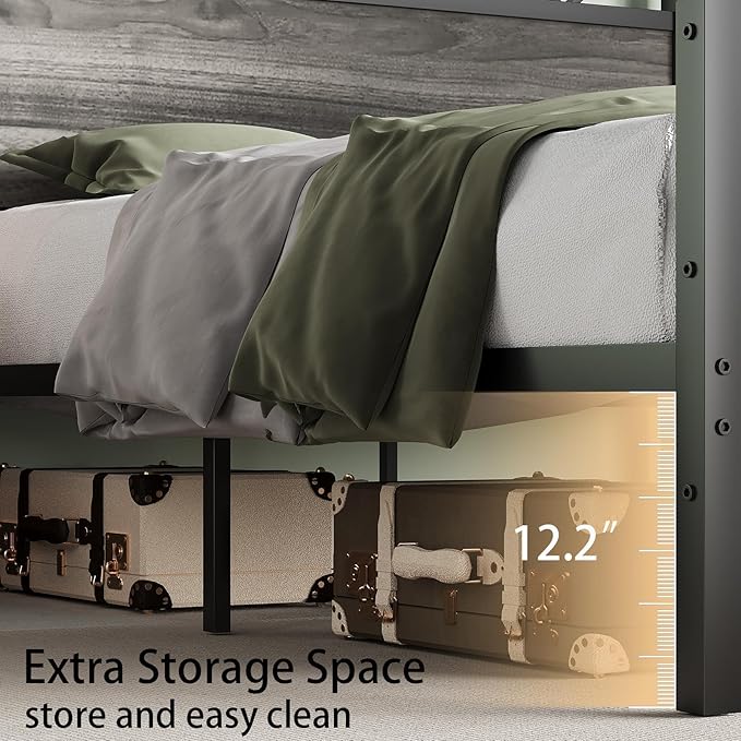 Queen Size Frame with 51.2" Tall Headboard, Platform Bed Frame with Metal Support, Solid and Stable, Noise Free, No Box Spring Needed, Wash Grey