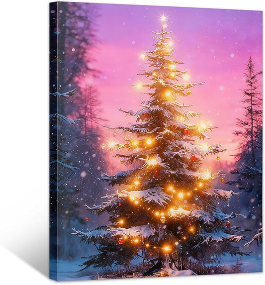 Framed Christmas Pictures Wall Decor,Vintage Pine Tree Prints,Winter Christmas Canvas Wall Art Decoration for Bedroom Bathroom Living Room Rustic Xmas Holiday Gifts (Christmas Tree 18, 11'' X 14'')