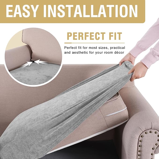 H.VERSAILTEX Stretch Chenille Couch Cushion Cover Soft Sofa Covers Individual Seat Couch Slipcover Sets Furniture Protector Seat Cushion Sofa Cover (3 Piece Sofa Cushion Covers, Dove)