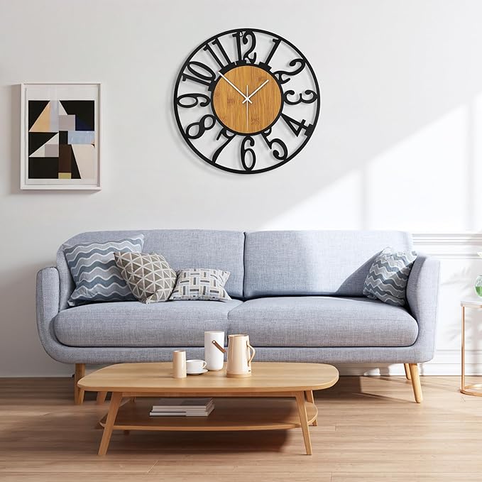 Large Wall Clock for Living Room Decor, 16 Inch Non Ticking Silent, Battery Operated Modern Vintage Oversized Wall Clock for Bedroom Kitchen
