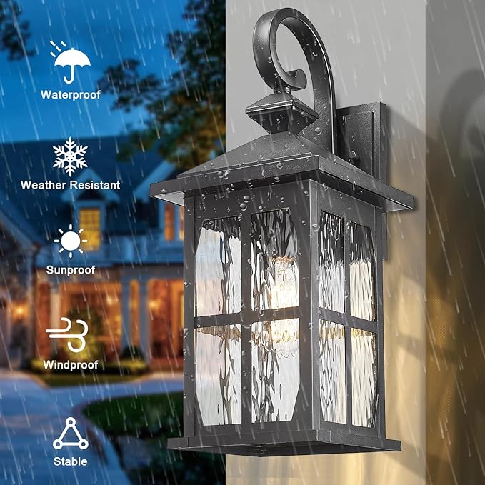 Darkaway Large Outdoor Light Fixtures Wall Mount, 21inch Outside Wall Lights Exterior Lighting Fixture with Water Ripple Glass Outdoor Wall Sconce for House Porch Hallway Garage Front Door