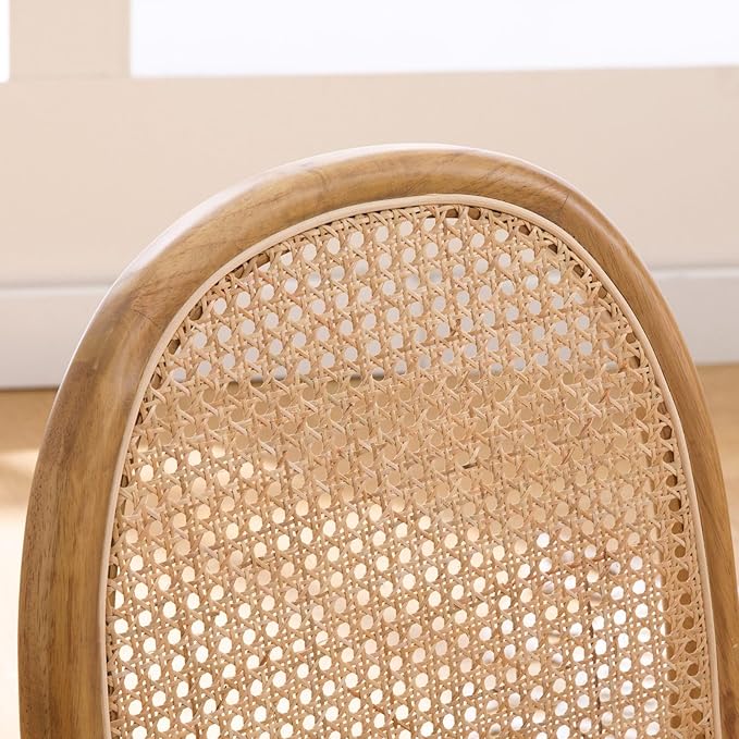 LukeAlon Linen Dining Chairs Set of 2, Natural Woven Cane Back Side Chairs with Solid Wood Legs Mid Century Dinner Chairs for Kitchen Living Room, Beige