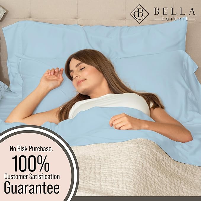 Bella Coterie Luxury Bamboo Viscose Cal King Size Sheet Set | 100% Organically Grown | Ultra Soft | Cooling for Hot Sleepers | 18" Deep Pocket [Coastal Blue]