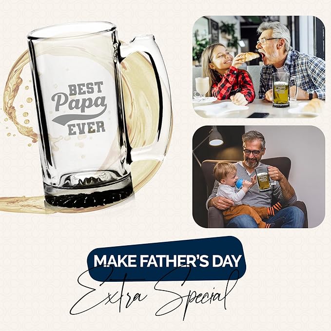 Best Papa Ever Beer Glass - 16oz Beer Mug Drinkware Gift, Fathers Day Present, Best Papa Mug, Gifts From Son and Daughter, Gifts For Dad, Daddy's Sippy Cup and Wine Glass, Gift for New Dads