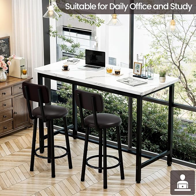 DKLGG 47" Rectangle Dining Table Set for 2 With MDF Tabletop & PU Leather Chairs - Bar Pub Set for Small Space Kitchen, Living Room, Apartment, White